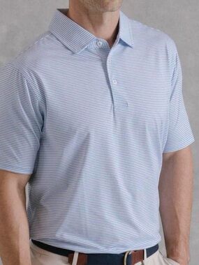 Men's Light Blue Thin-Stripe Polo Shirt